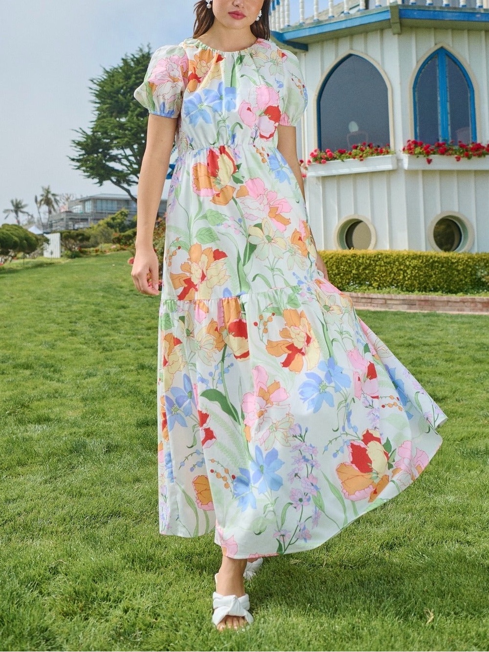 Sugarlips  Floral Garden Becca Tiered Maxi Dress 1X Cottagecore Smocked Cotton